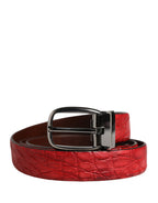 Men Red Exotic Leather Metal Buckle Belt