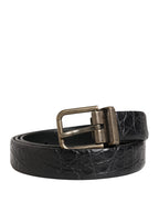 Men Black Exotic Leather Metal Buckle Belt