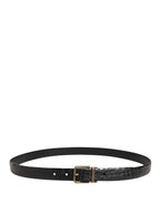 Men Black Exotic Leather Metal Buckle Belt