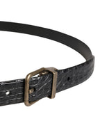 Men Black Exotic Leather Metal Buckle Belt