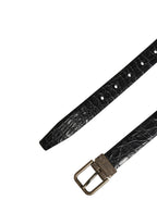 Men Black Exotic Leather Metal Buckle Belt