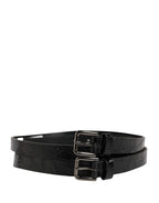 Black Double Strap Leather Silver Buckle Belt