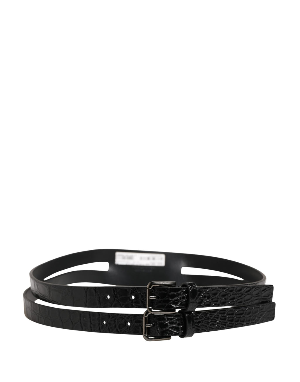 Black Double Strap Leather Silver Buckle Belt