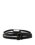 Black Double Strap Leather Silver Buckle Belt