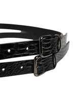 Black Double Strap Leather Silver Buckle Belt