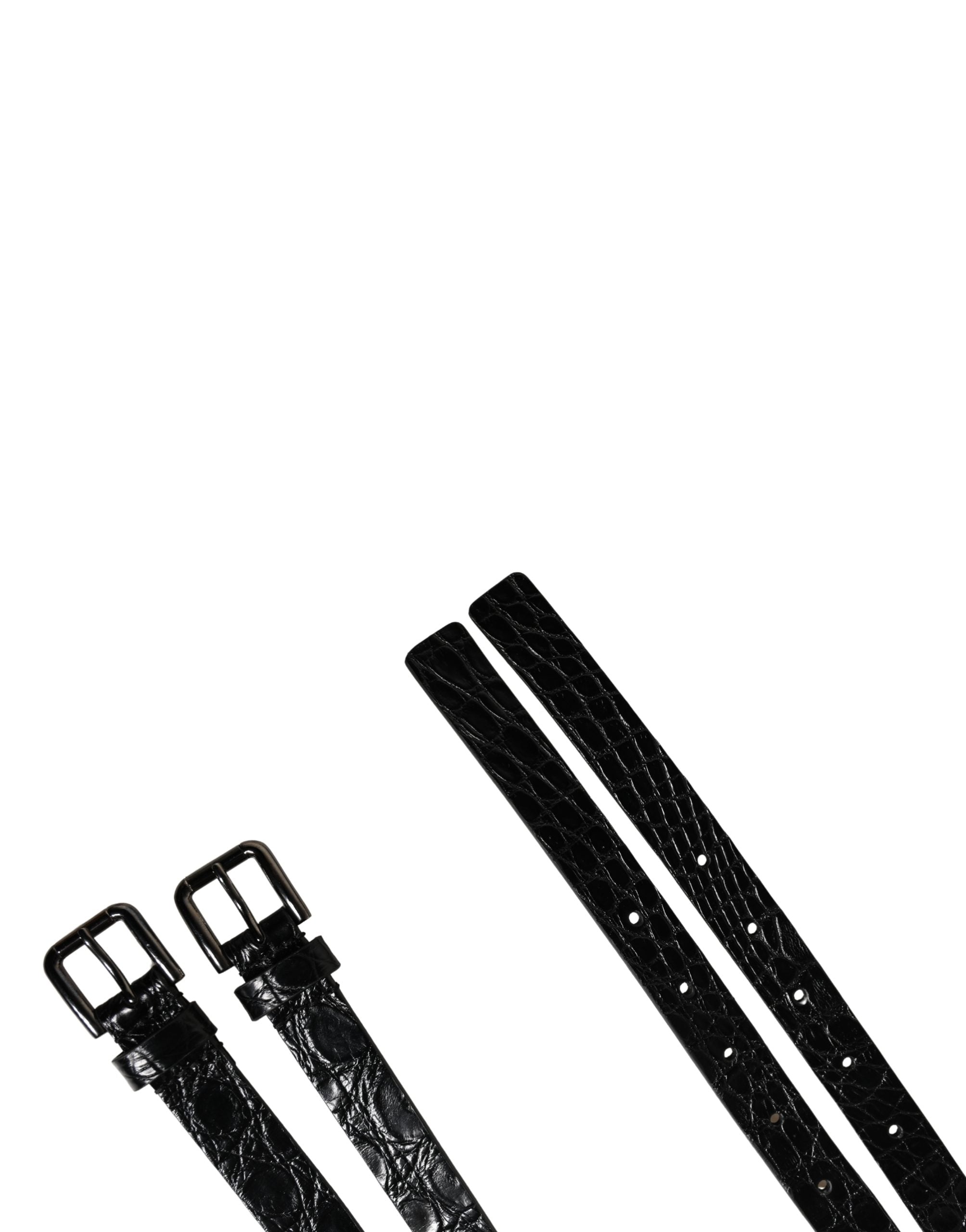 Black Double Strap Leather Silver Buckle Belt