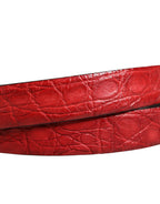 Men Red Exotic Leather Metal Buckle Belt