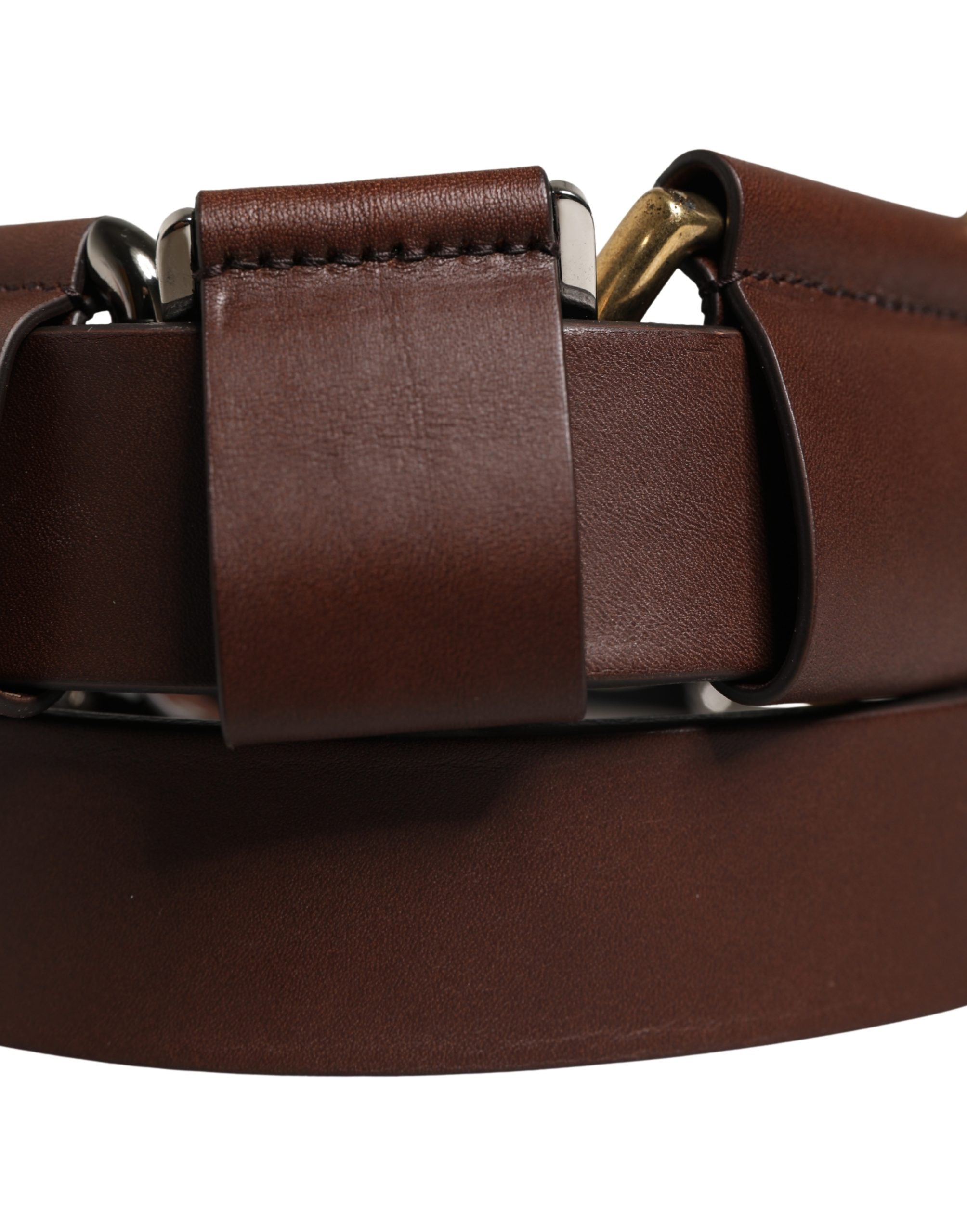 Men Brown Classic Leather Metal Buckle Belt