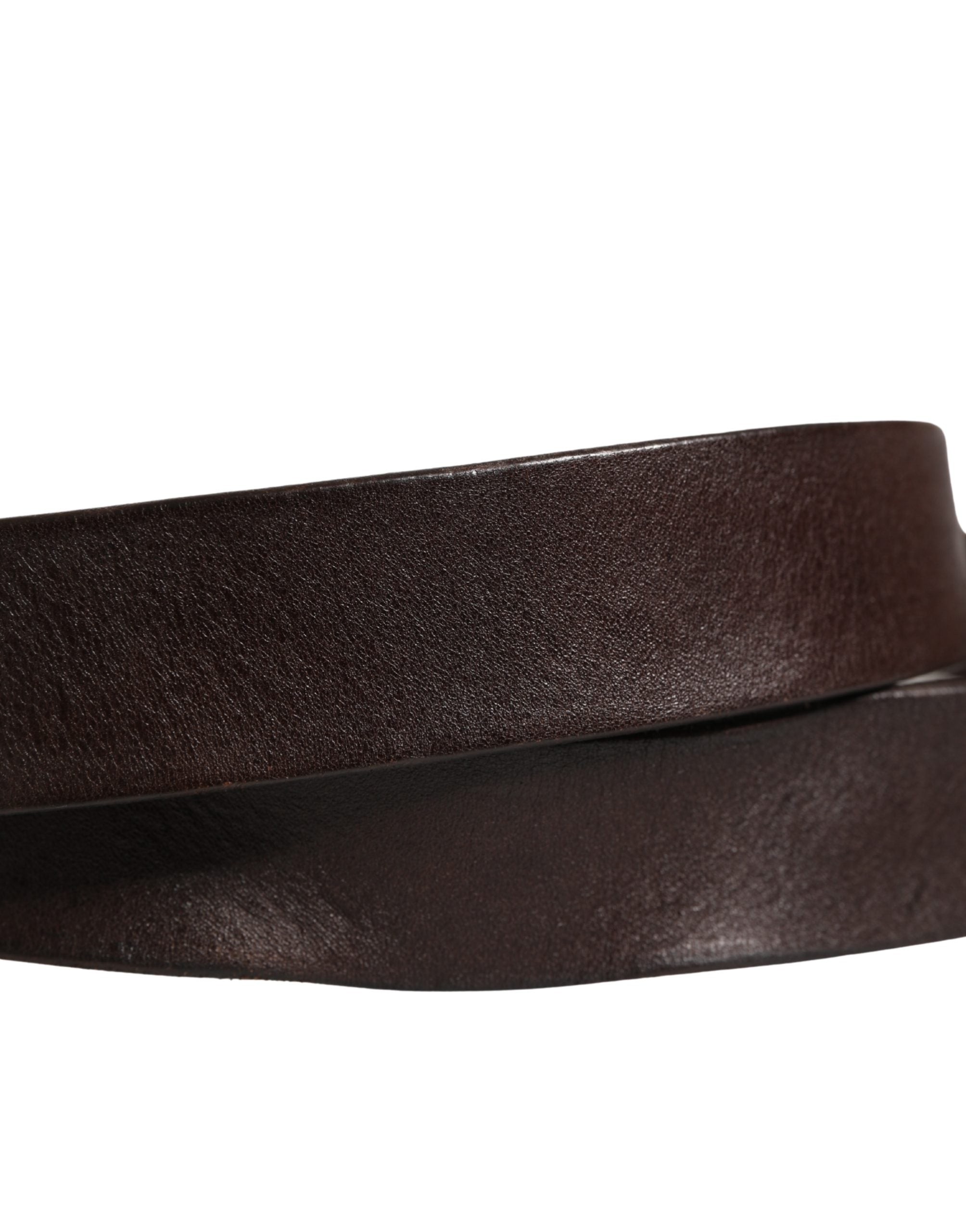 Men Brown Calf Leather Logo Metal Buckle Belt