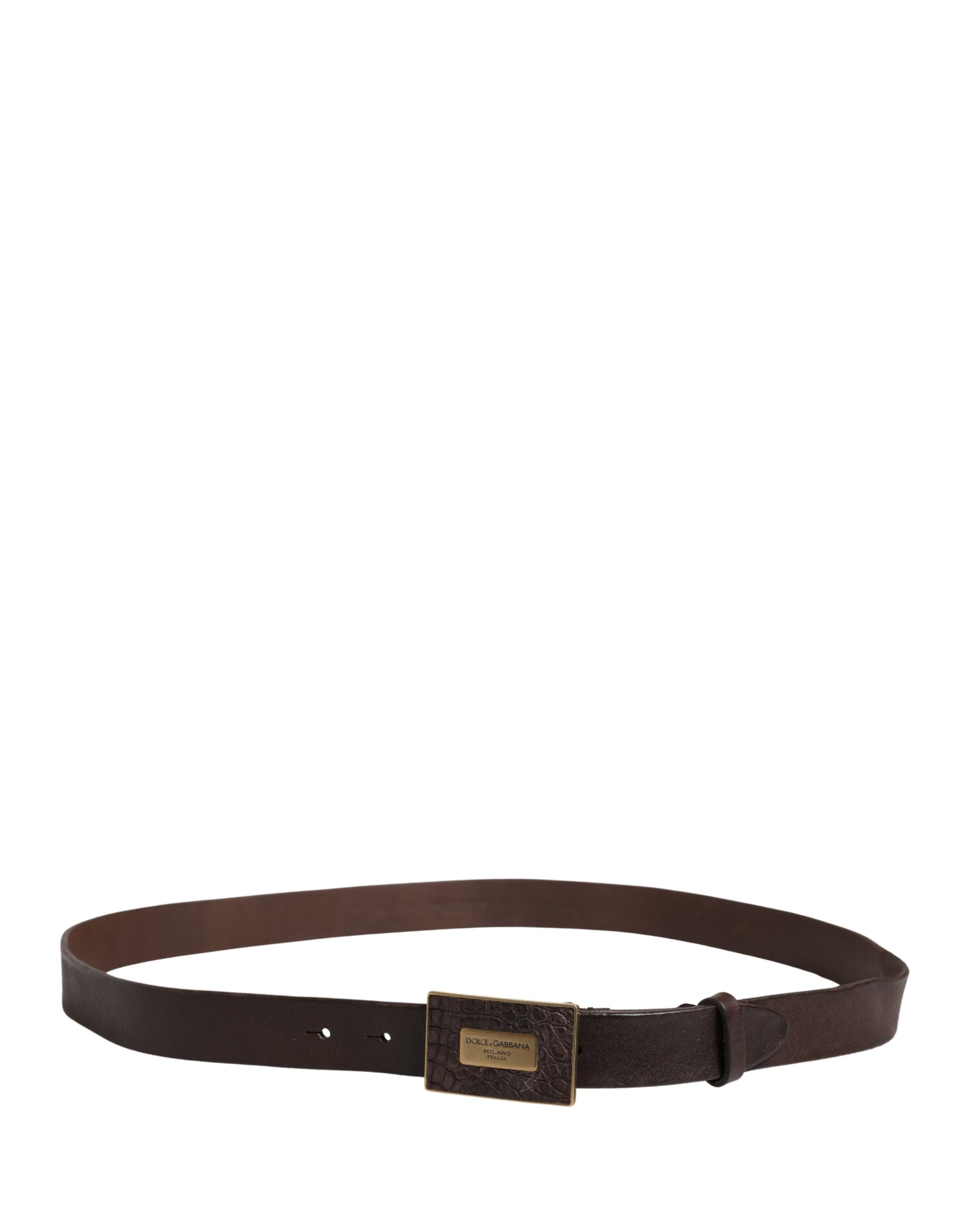 Men Brown Calf Leather Logo Metal Buckle Belt