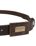 Men Brown Calf Leather Logo Metal Buckle Belt
