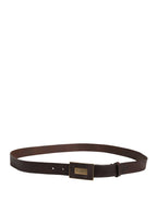Men Brown Leather Logo Metal Buckle Belt