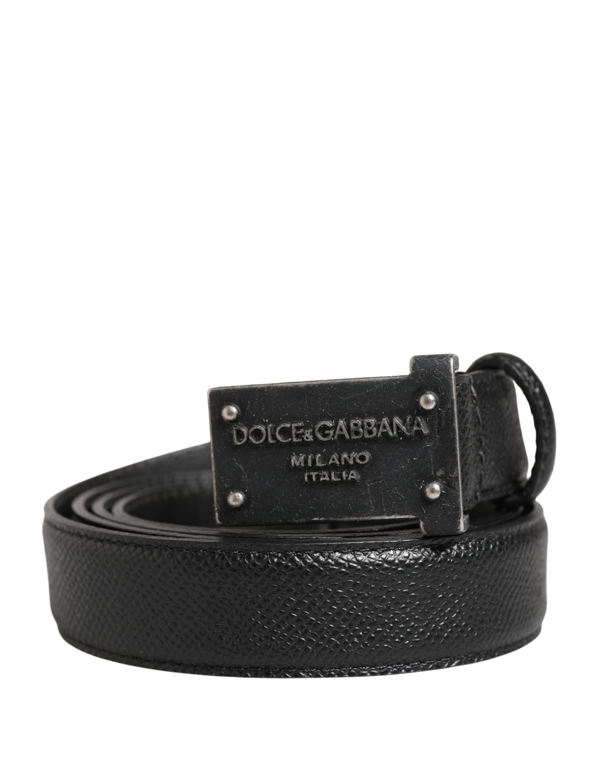 Men Black Calf Leather Logo Metal Buckle Belt