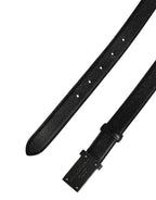 Men Black Calf Leather Logo Metal Buckle Belt