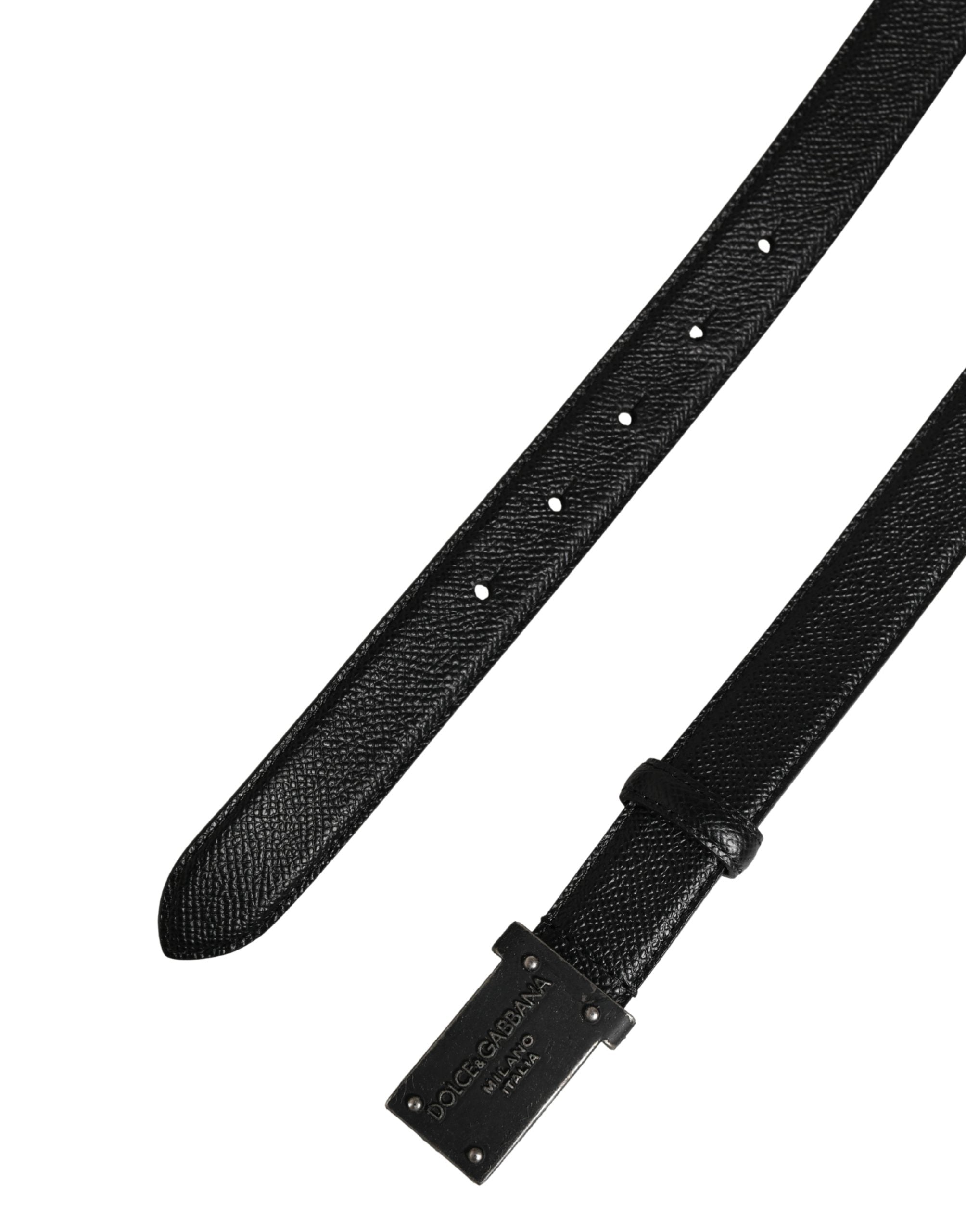 Men Black Calf Leather Logo Metal Buckle Belt