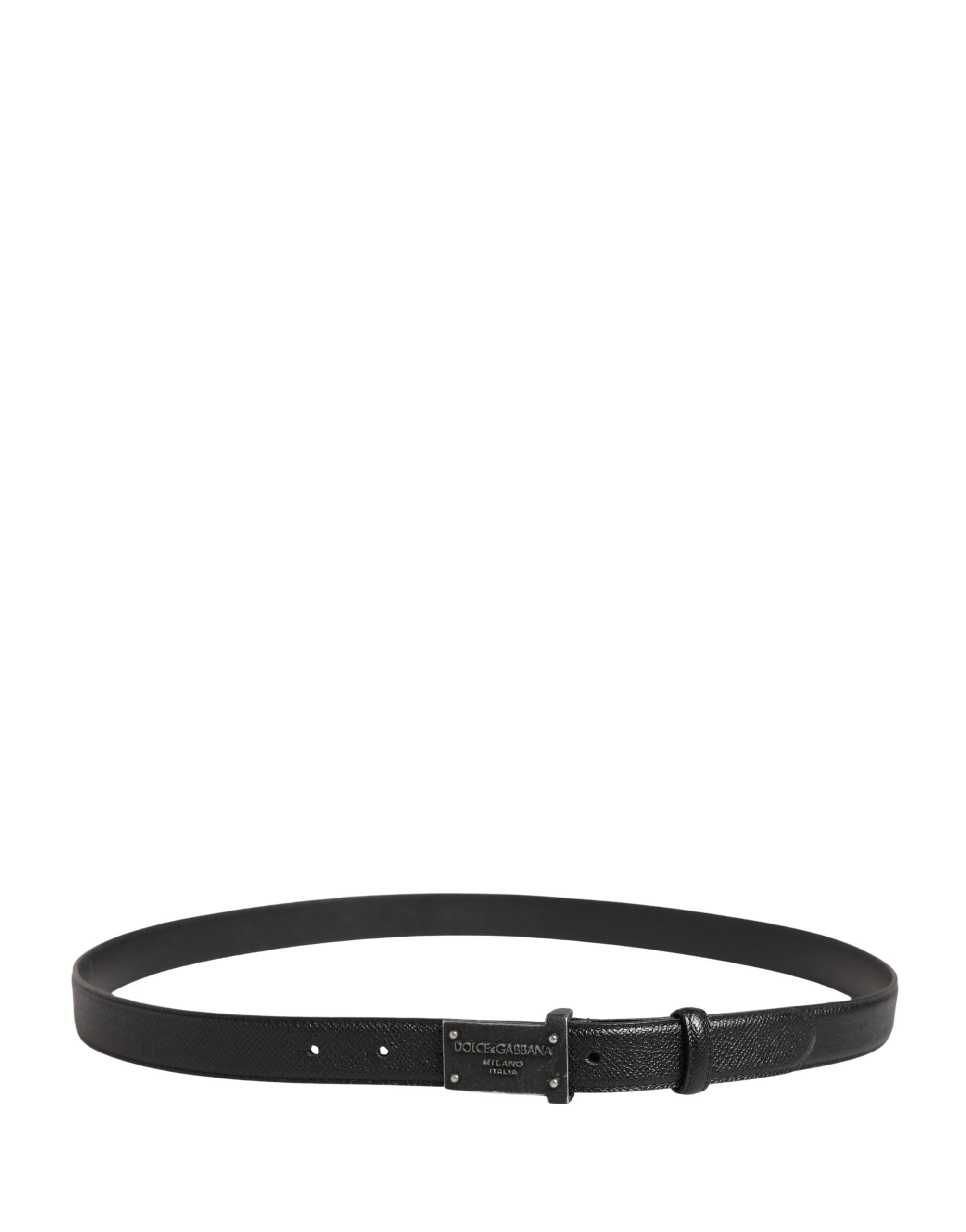 Men Black Calf Leather Logo Metal Buckle Belt