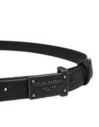Men Black Calf Leather Logo Metal Buckle Belt