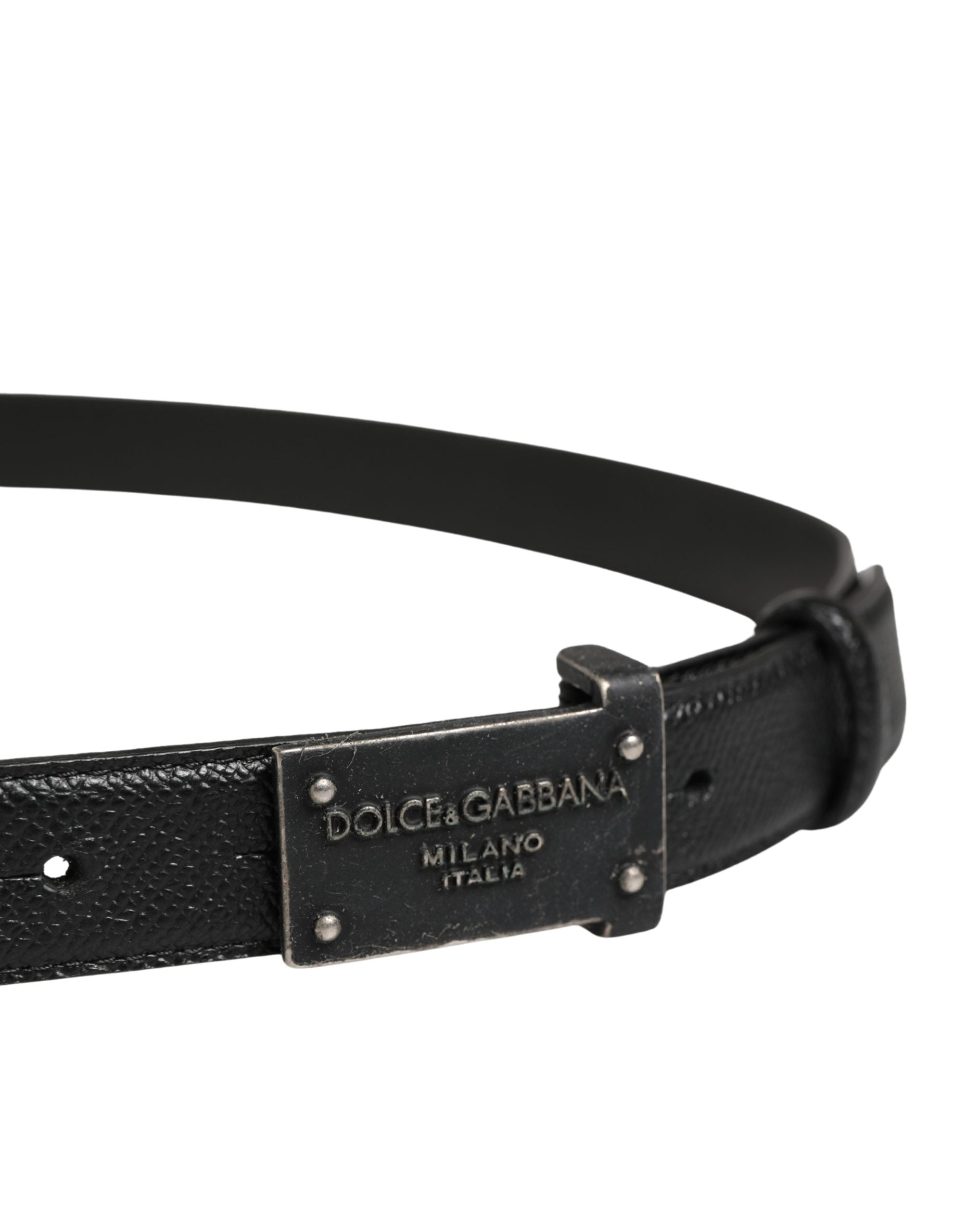 Men Black Calf Leather Logo Metal Buckle Belt