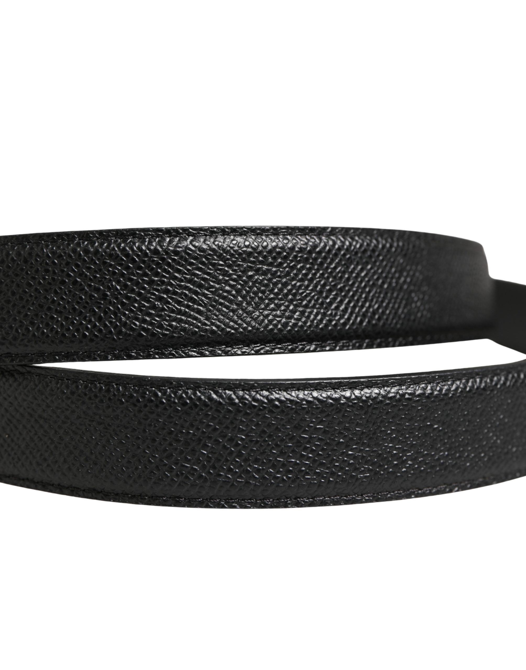 Men Black Calf Leather Logo Metal Buckle Belt