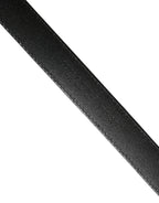 Men Black Calf Leather Logo Metal Buckle Belt