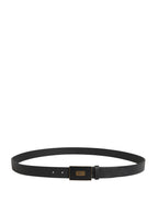 Men Black Classic Leather Logo Buckle Belt