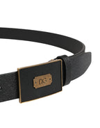 Men Black Classic Leather Logo Buckle Belt