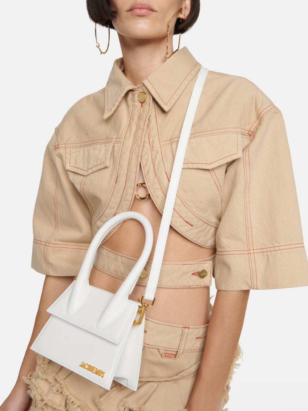 White Leather Le Chiquito moyen bag