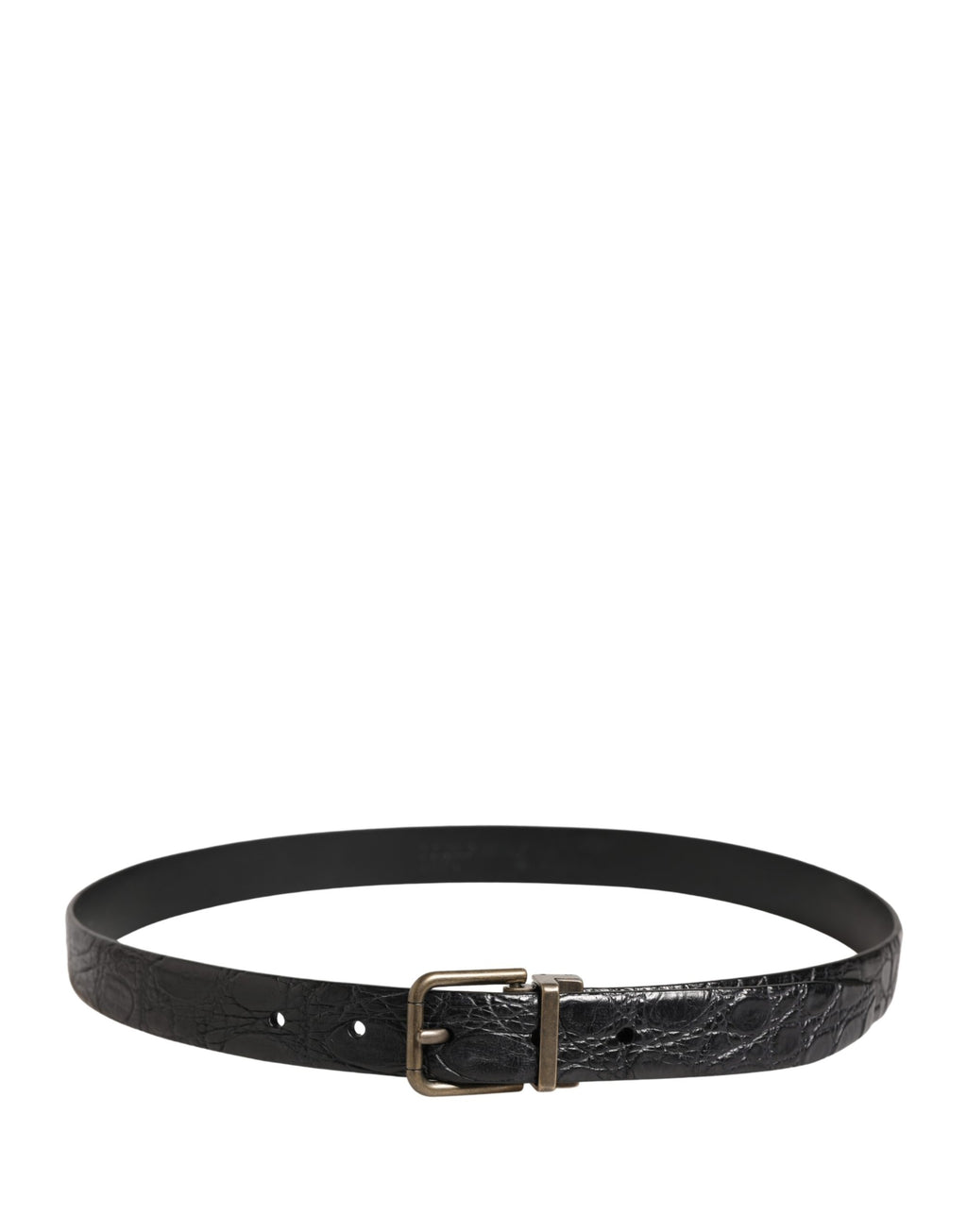 Men Black Exotic Leather Metal Buckle Belt