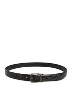 Men Black Exotic Leather Metal Buckle Belt