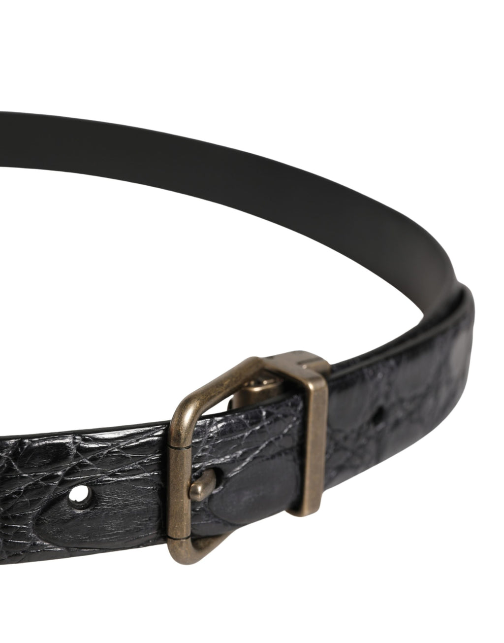 Men Black Exotic Leather Metal Buckle Belt