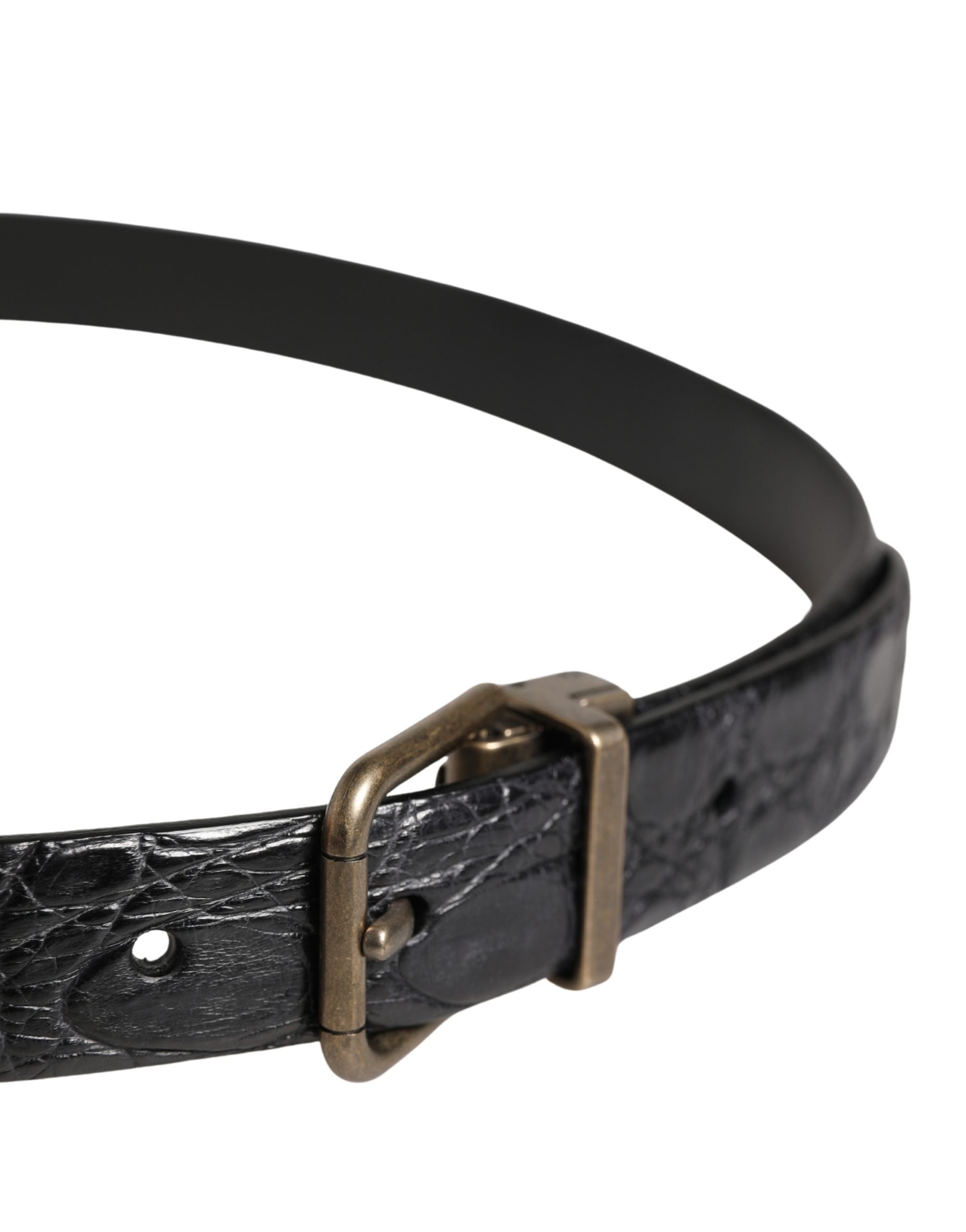 Men Black Exotic Leather Metal Buckle Belt
