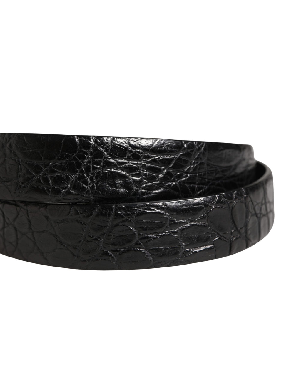 Men Black Exotic Leather Metal Buckle Belt