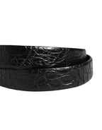 Men Black Exotic Leather Metal Buckle Belt