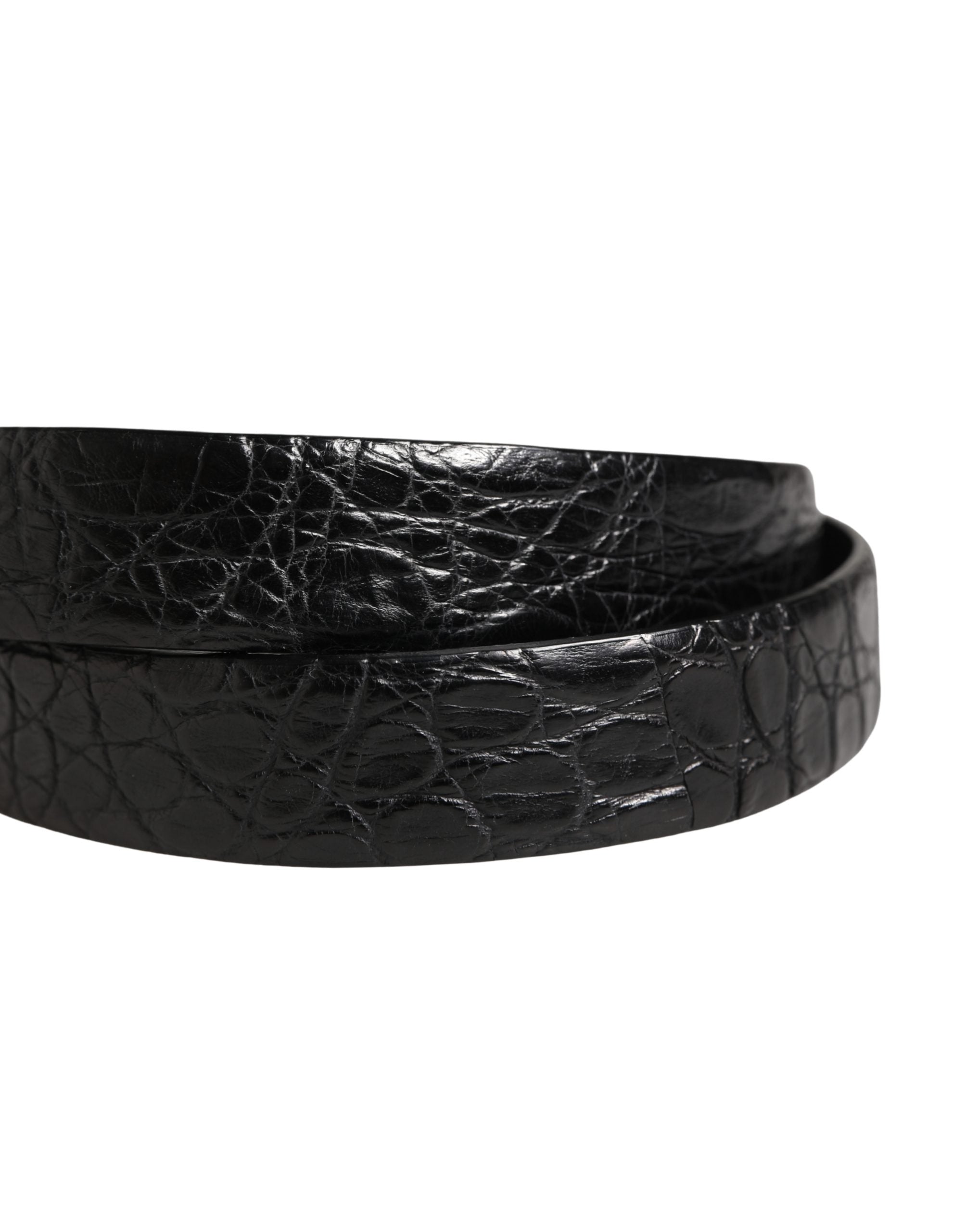 Men Black Exotic Leather Metal Buckle Belt