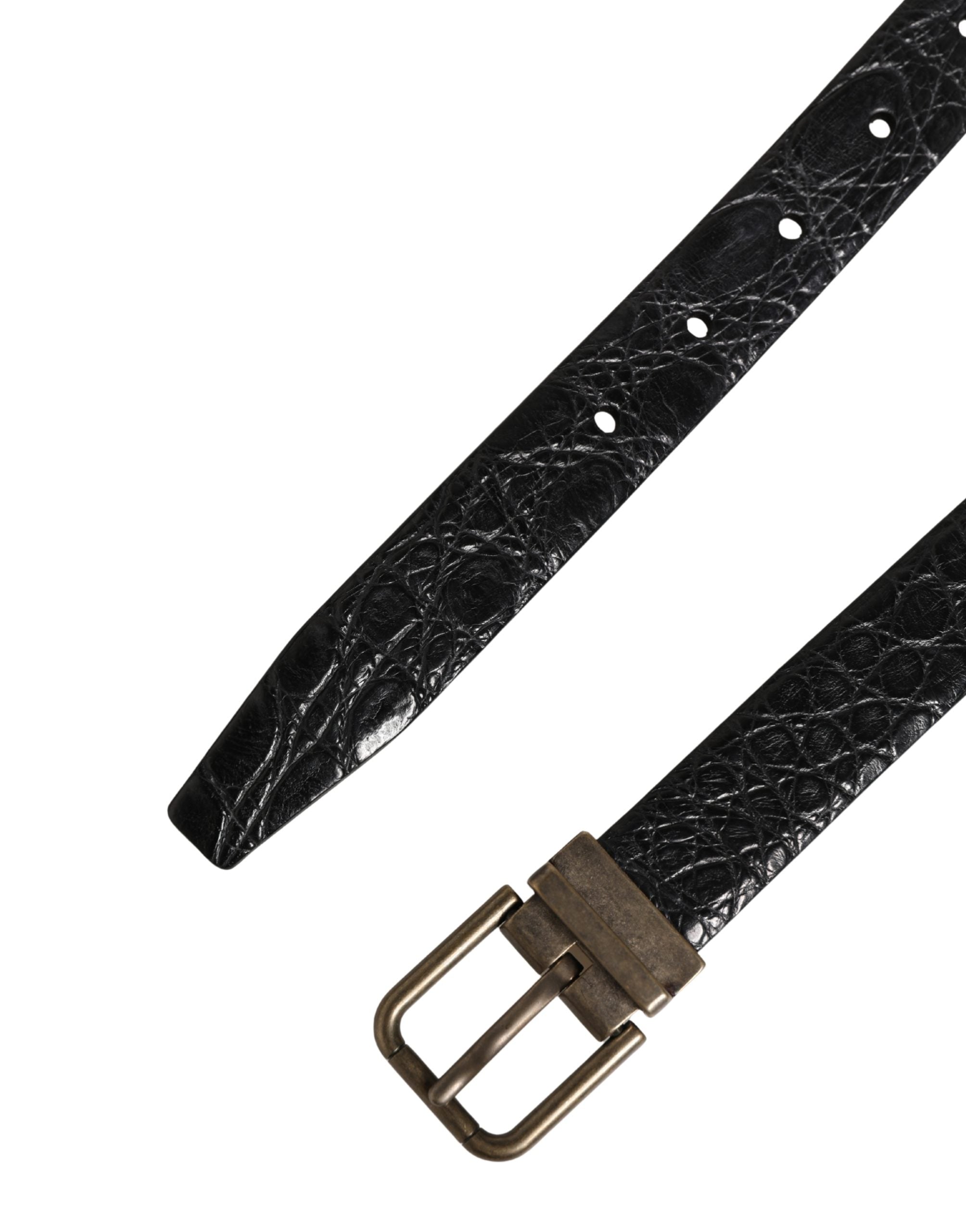 Men Black Exotic Leather Metal Buckle Belt