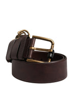 Men Brown Calfskin Leather Metal Buckle Belt