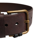 Men Brown Calfskin Leather Metal Buckle Belt