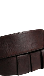 Men Brown Calfskin Leather Metal Buckle Belt
