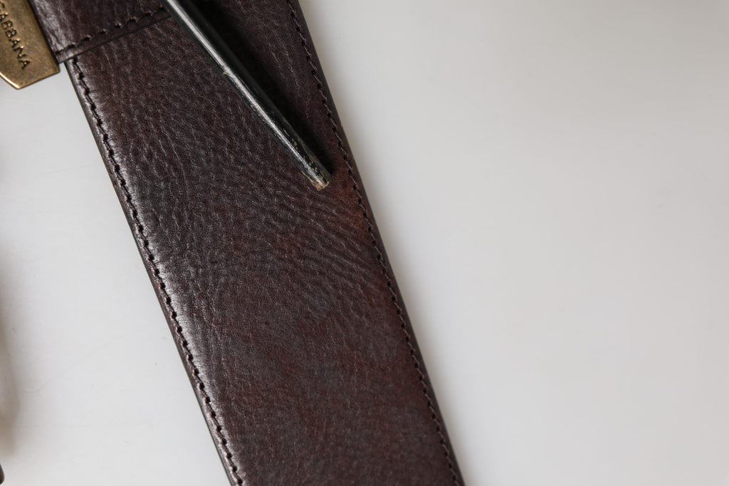 Men Brown Calfskin Leather Metal Buckle Belt