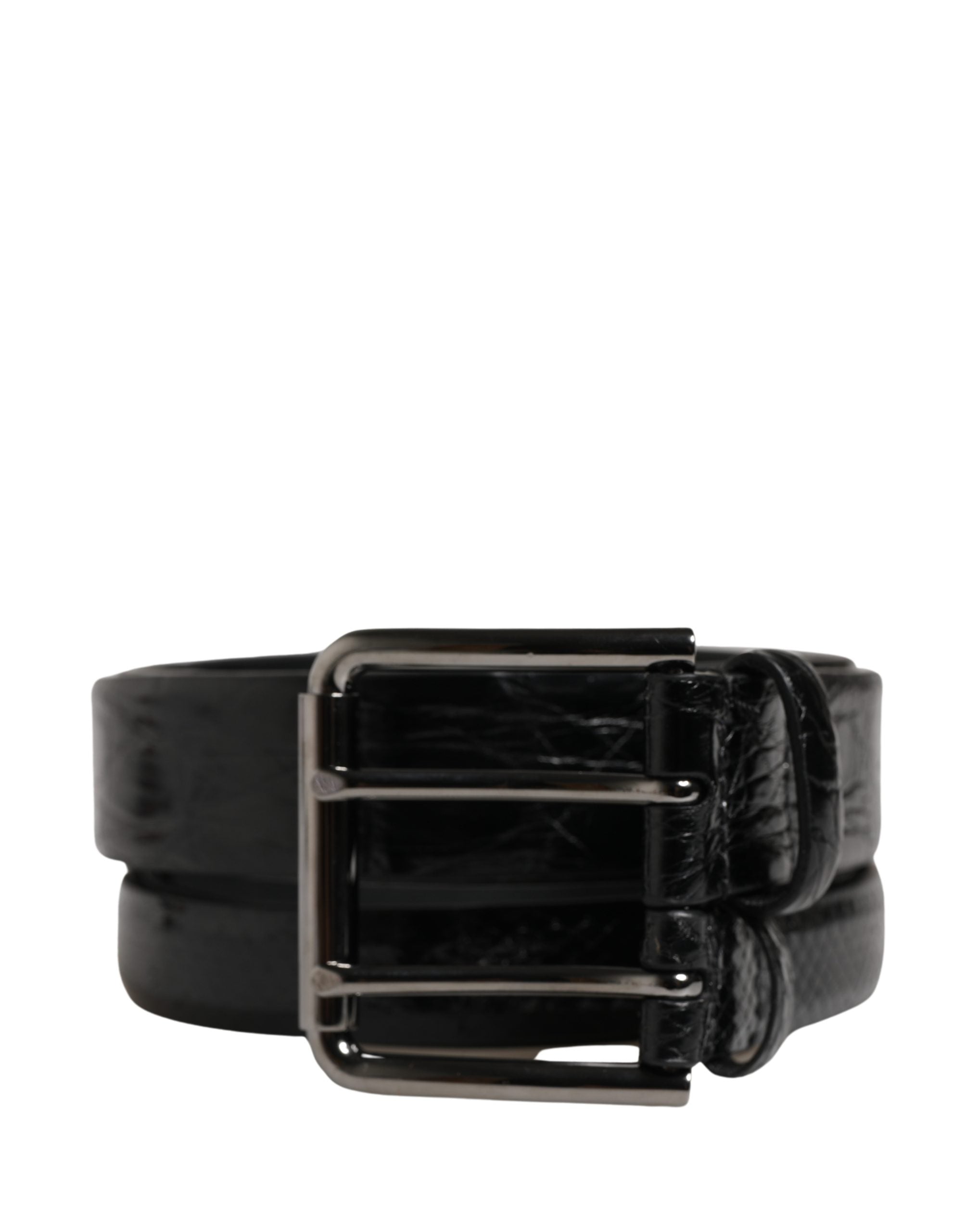 Men Black Exotic Leather Double Strap Belt