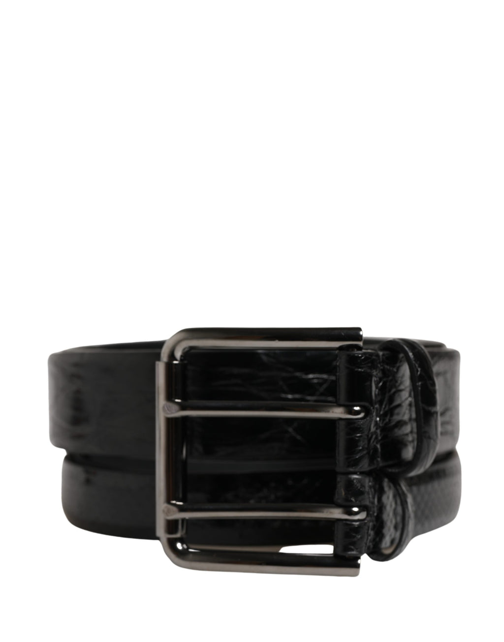 Men Black Exotic Leather Double Strap Belt