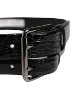 Men Black Exotic Leather Double Strap Belt