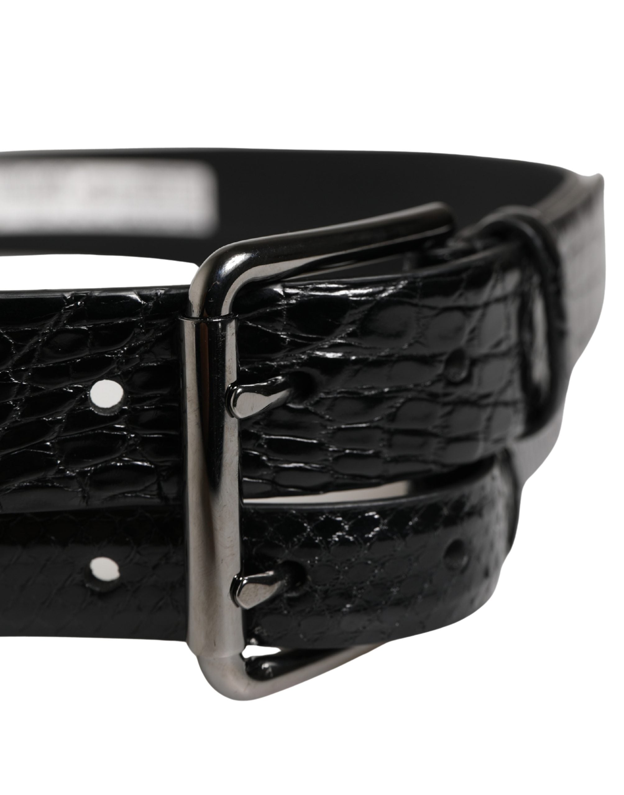 Men Black Exotic Leather Double Strap Belt