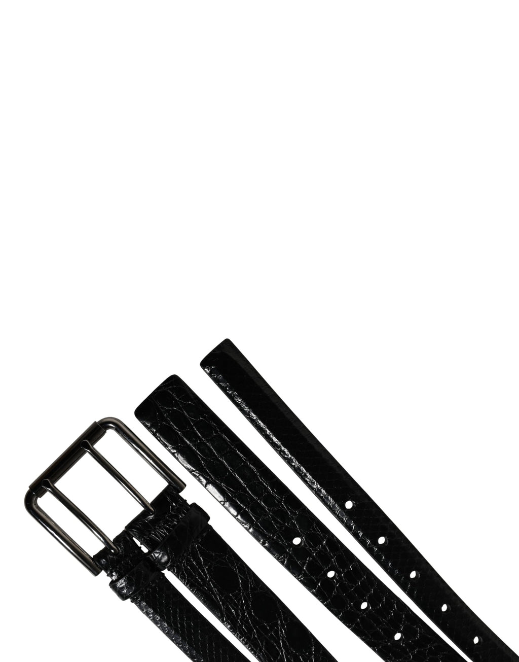 Men Black Exotic Leather Double Strap Belt