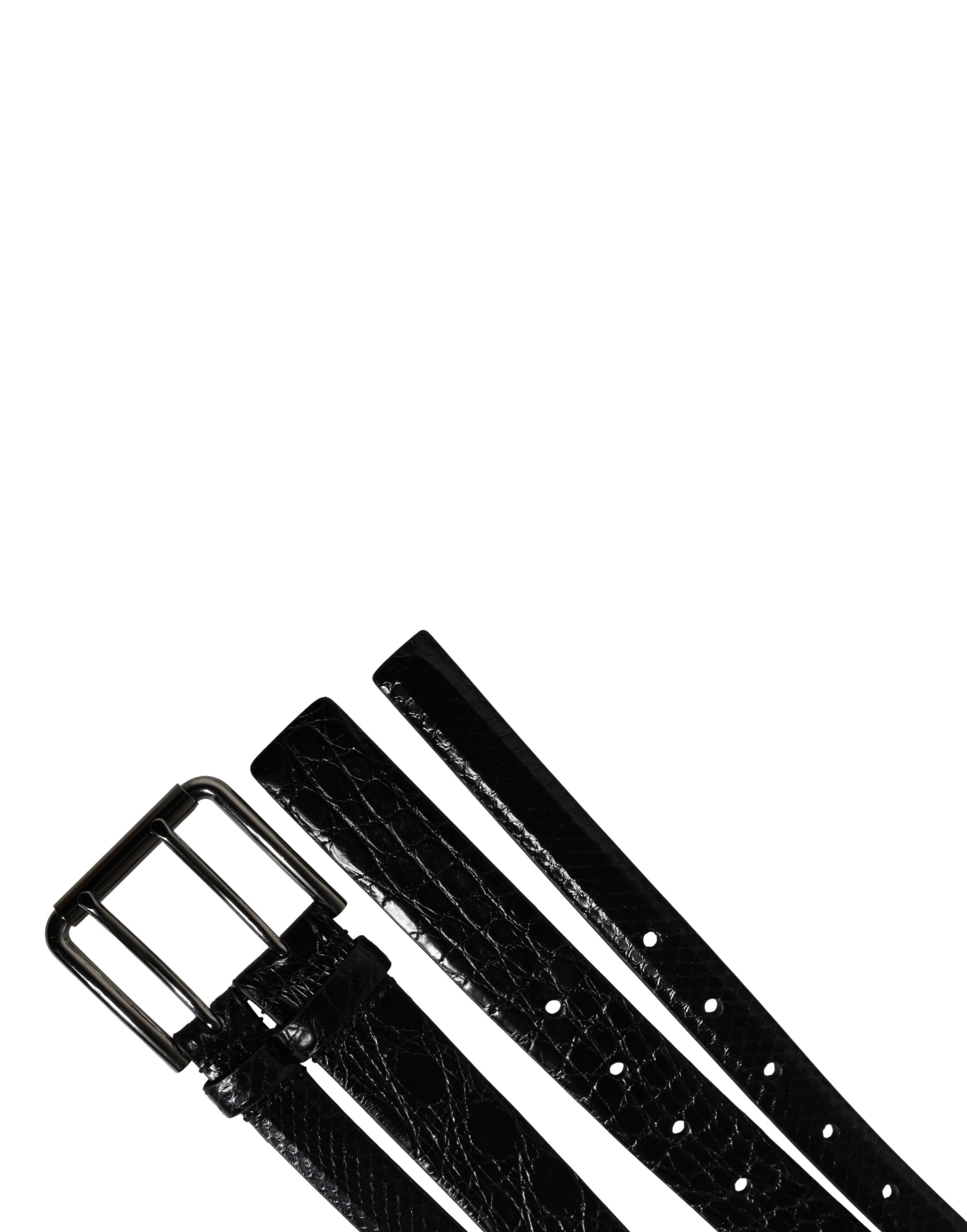 Men Black Exotic Leather Double Strap Belt