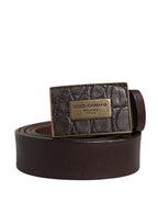 Men Brown Calf Leather Logo Metal Buckle Belt