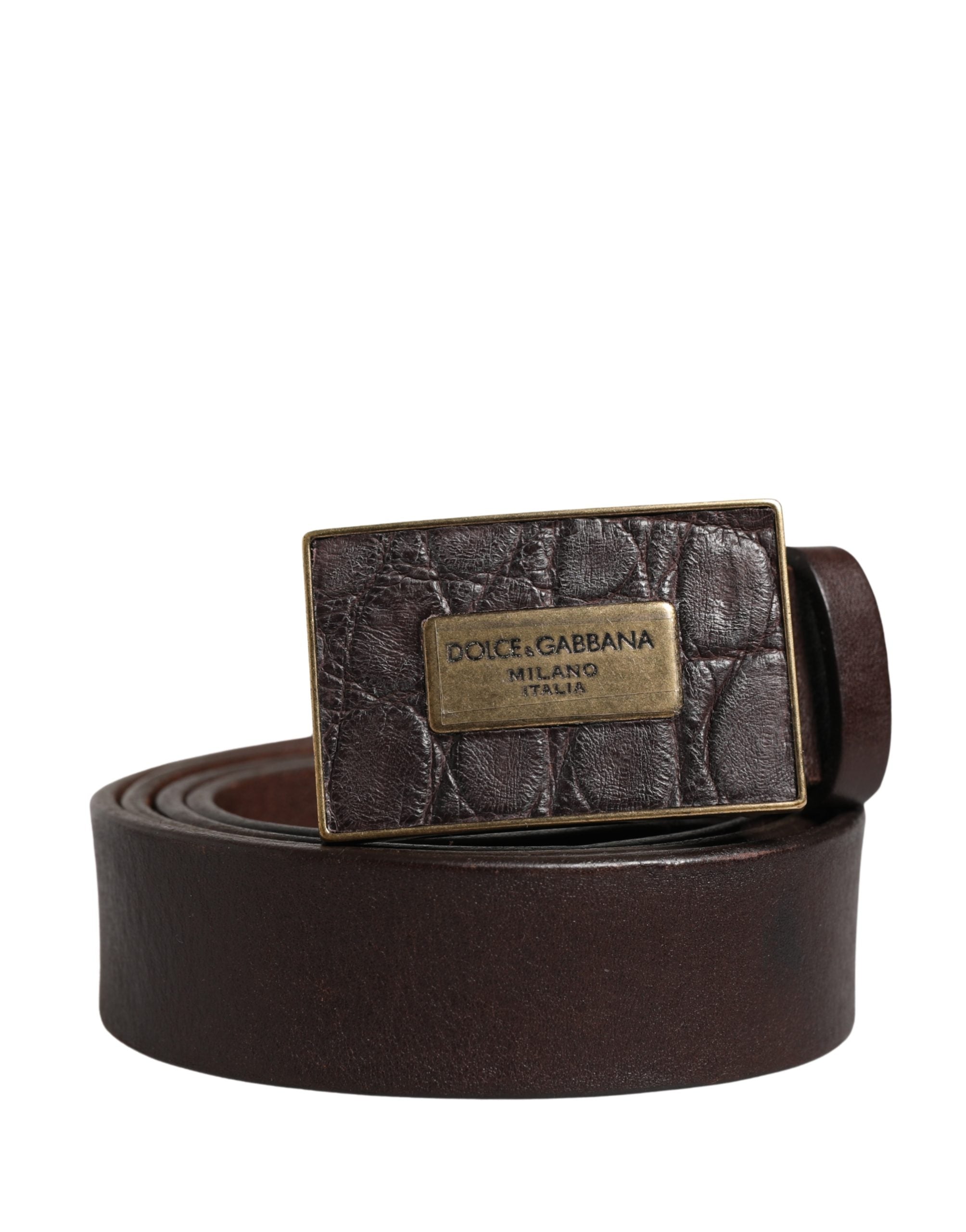 Men Brown Calf Leather Logo Metal Buckle Belt
