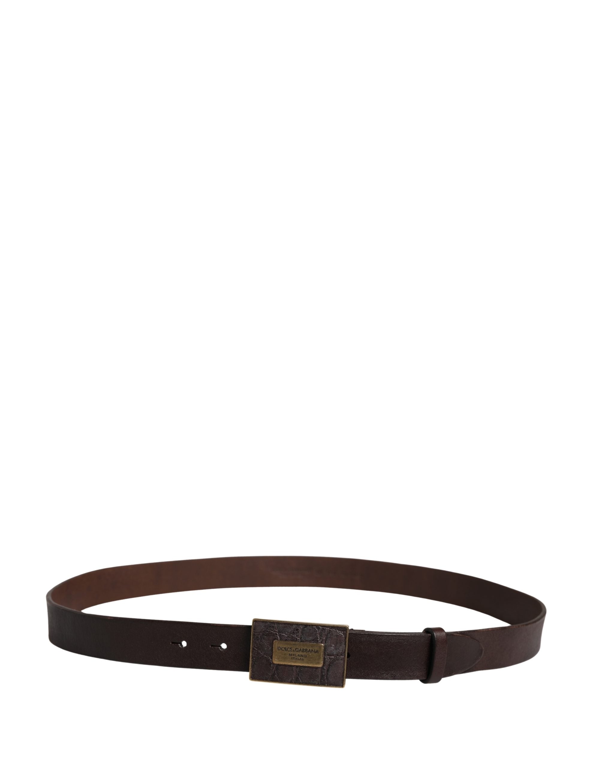 Men Brown Calf Leather Logo Metal Buckle Belt