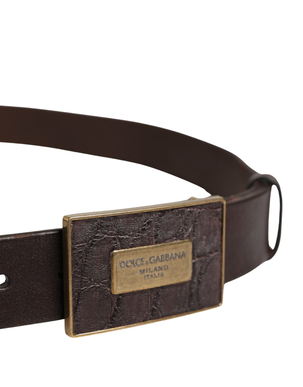 Men Brown Calf Leather Logo Metal Buckle Belt
