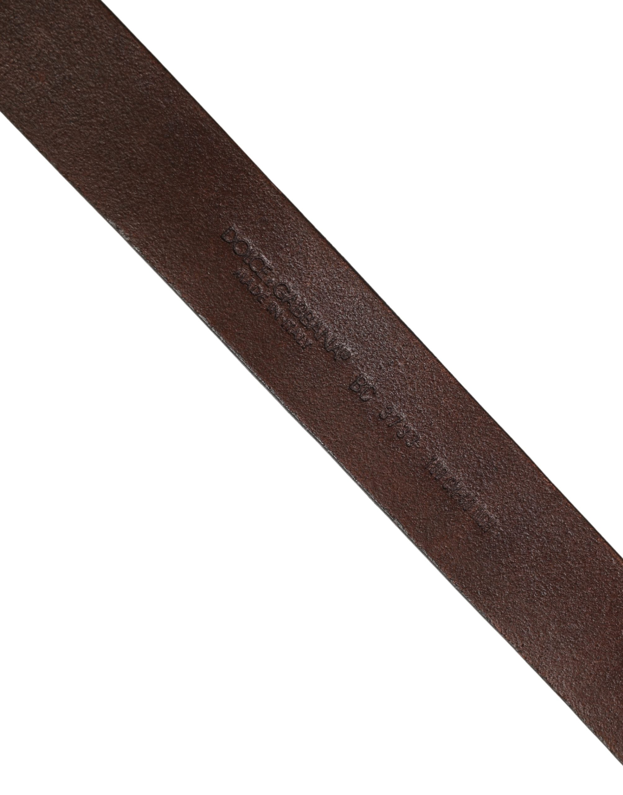 Men Brown Calf Leather Logo Metal Buckle Belt